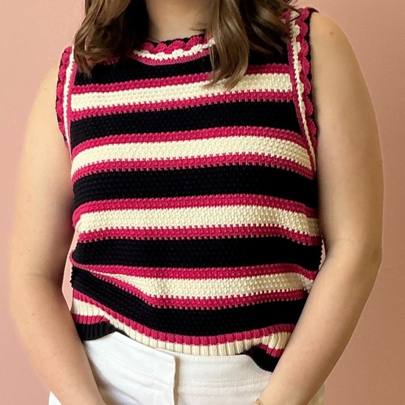 Striped Pink and Black Sleeveless 100% Cotton Top, Brand New with Tags! - Picture 6 of 10
